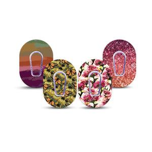 ExpressionMed Harvest Petals Variety Pack Dexcom G6 Mini Tape, 4-Pack Tape and 4-Pack Sticker Variety, Maroon Autumn Accents, Adhesive Tape CGM Design
