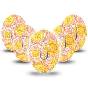 ExpressionMed Bright Sunshine Dexcom G6, 5-Pack Tape and 5-Pack Sticker sunny golden design Decorative Decal for CGM