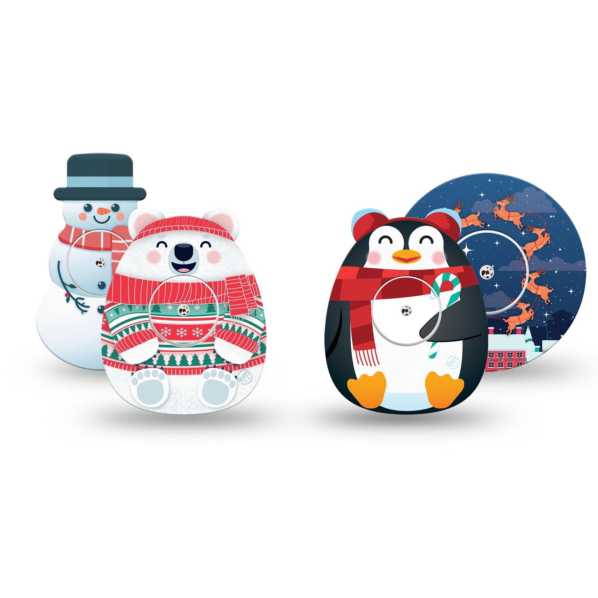 ExpressionMed Jingle All The Way Variety Pack Freestyle Libre Sticker and Tape, Abbott Lingo,  Santa and Snowman Theme, Adhesive Sticker and Tape Design Continuous Glucose Monitor Design