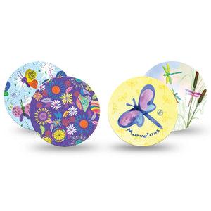 ExpressionMed Graceful Gliders Variety Pack Dexcom G7 Overpatch, Dexcom Stelo Glucose Biosensor System, 4-Pack Tape Cute Dragonflies Fluttering, Overlay Tape CGM Design