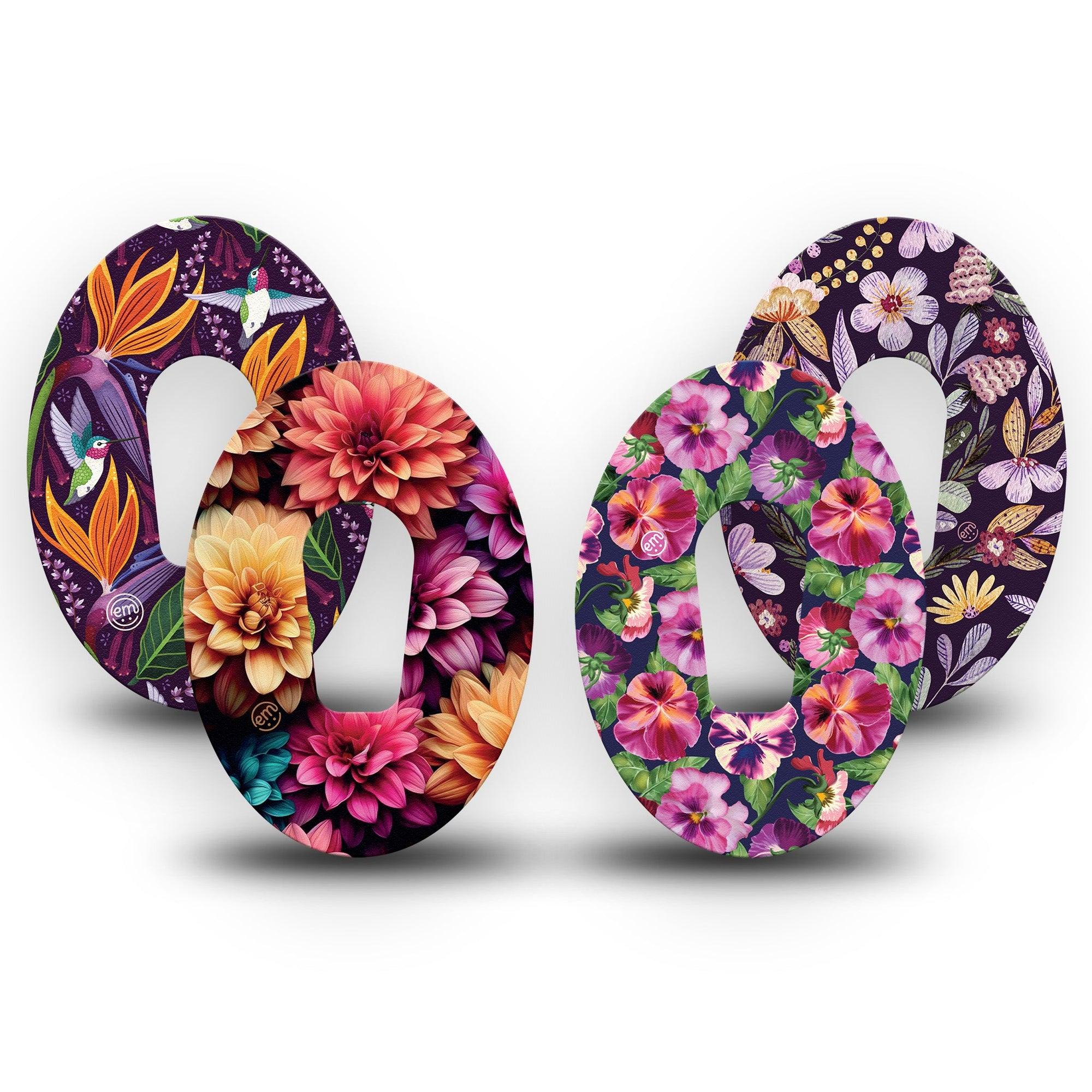 ExpressionMed Enchanted Violets Variety Pack Dexcom G6 Tape 4-Pack Tape Variety Dark Mauve Flowers, Plaster CGM Design