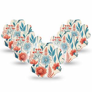 ExpressionMed Desert Wildflower Freestyle Libre, Libre 2 Plus, and Abbott Lingo Flower, 5-Pack Tape and 5-Pack Sticker Southwest color floral Waterproof Plaster for Continuous Glucose Monitor