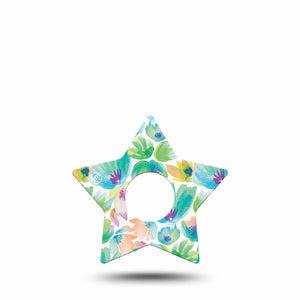 ExpressionMed Happy Go Lucky Flowers Freestyle Libre 3 Star Shape Tape Single Green And Peachy Lightly Painted Petals Patch CGM Design