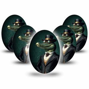ExpressionMed Dapper Alligator Medtronic Guardian Enlite Universal Oval, 5-Pack Tape Alligator Character, Plaster CGM Design