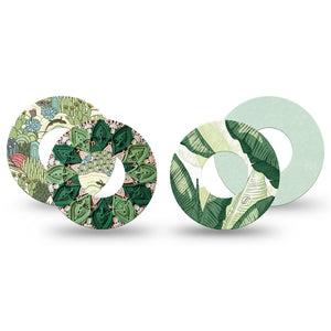 ExpressionMed Tropical Greens Freestyle Libre, Libre 2 Plus, and Abbott Lingo, 4-Pack Tape palm leaf style Decorative Patch for Continuous Glucose Monitor