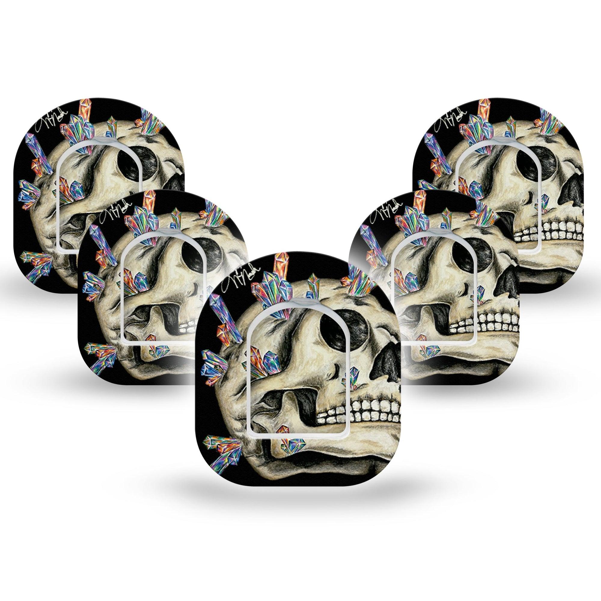 ExpressionMed Crystal Skulls Omnipod Mini Tape 5-Pack Tape and 5-Pack Sticker Crystal Head Adhesive Tape Pump Design