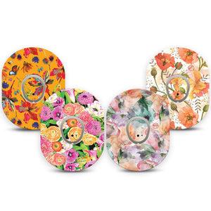 ExpressionMed Sunset Petals Variety Pack Dexcom G7 Tape, Dexcom Stelo Glucose Biosensor System, 4-Pack Tape and 4-Pack Sticker Variety Summer Florals, Overlay Tape CGM Design