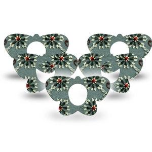 ExpressionMed Green Embroidery Dexcom G7 Butterfly Shape Tape, Dexcom Stelo Glucose Biosensor System, 5-Pack Tape Geometrical Flower Knit Inspired, Adhesive Tape CGM Design