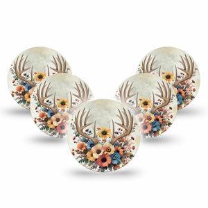 ExpressionMed Floral Antlers Freestyle Libre 3 and Libre 3 Plus Overpatch, 5-Pack Tape Antler Bouquet, Adhesive Patch CGM Design