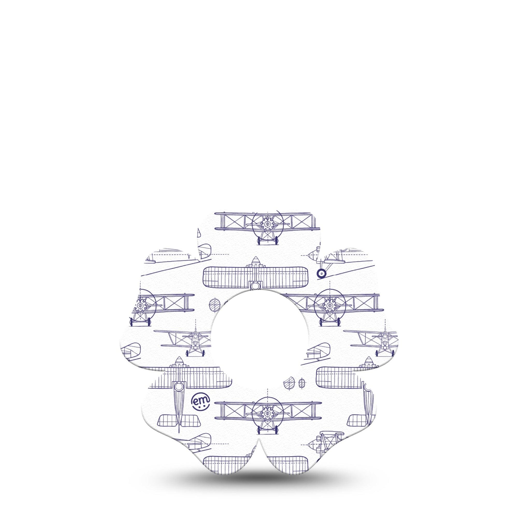 ExpressionMed Airplane Infusion Set Flower Shape Tape, 5-Pack Tape Navy Stenciled Planes, Plaster Continuous Glucose Monitor Design