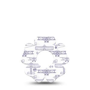 ExpressionMed Airplane Infusion Set Flower Shape Tape, 5-Pack Tape Navy Stenciled Planes, Plaster Continuous Glucose Monitor Design