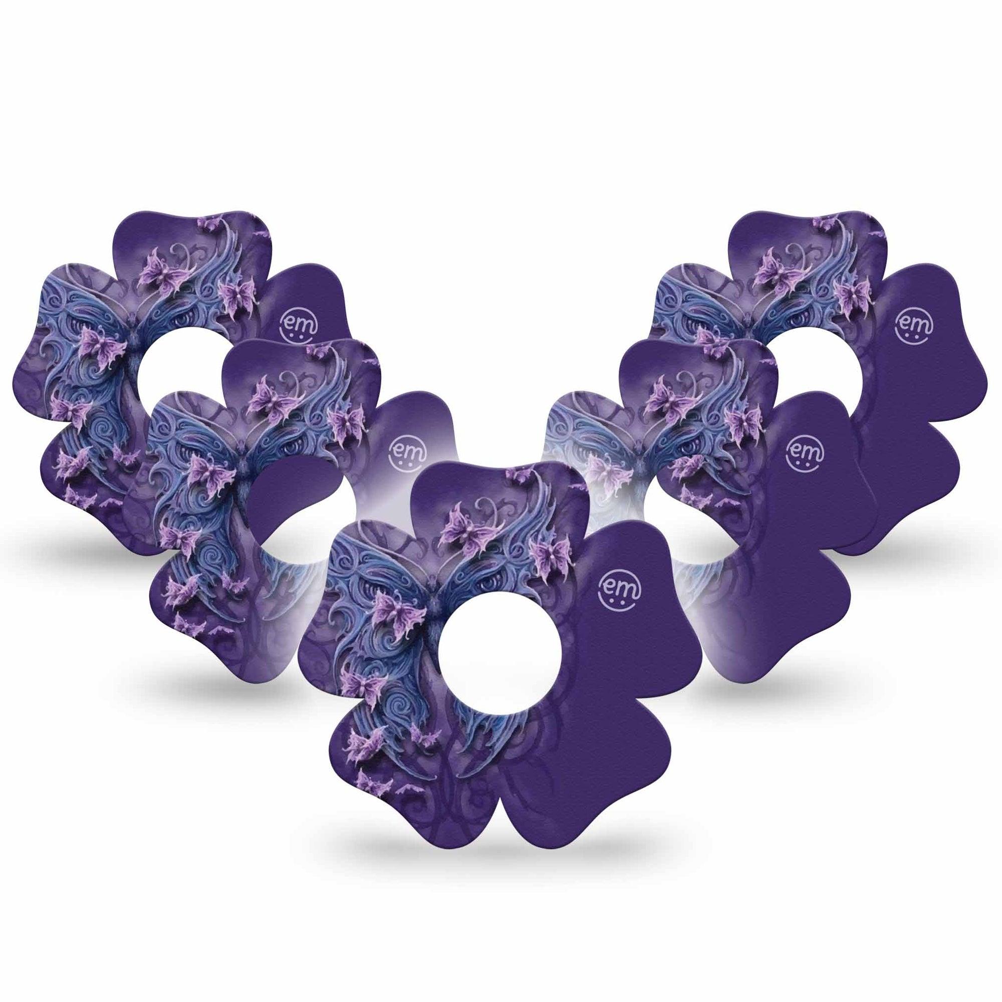 ExpressionMed Purple Butterfly Freestyle Libre 3 and Libre 3 Plus Flower Shape Tape 5-Pack Tape Elegant Wings, Plaster CGM Design