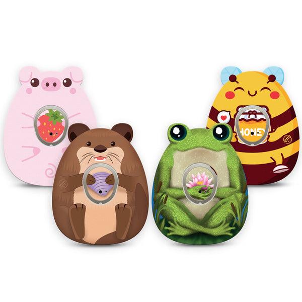ExpressionMed Buzz, Boink and Splash Variety Pack Dexcom G7 Gumdrop Shape Tape, Dexcom Stelo Glucose Biosensor System, 4-Pack Tape and 4-Pack Sticker Variety Cute Animal Friends, Patch CGM Design
