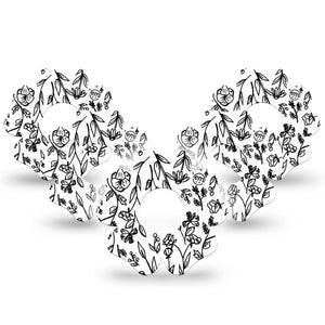 ExpressionMed Custom Black and White Floral Infusion Set Flower Shape Tape 10-Pack Tape Unique Blossoms Plaster Continuous Glucose Monitor Design