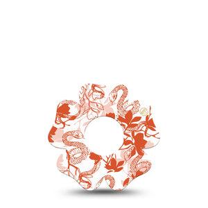 ExpressionMed Lava Coil Floral Infusion Set Flower Shape Tape 5-Pack Tape Orange Snake Floral Pattern, Plaster Continuous Glucose Monitor Design