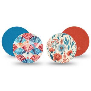ExpressionMed Teal Rouge Freestyle Libre, Libre 2 Plus, and Abbott Lingo OverPatch, 4-Pack Tape teal floral pattern Fixing Ring Patch for Continuous Glucose Monitor