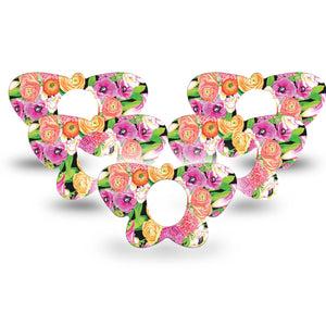 ExpressionMed Hand Painted Flowers Dexcom G7 Butterfly Shape Tape, Dexcom Stelo Glucose Biosensor System,  5-Pack Tape Vibrant Flowers, Adhesive Tape CGM Design