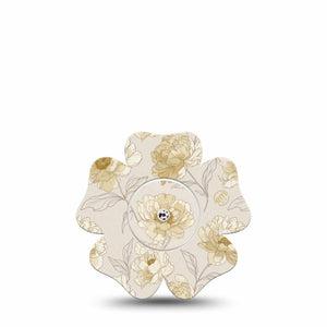 ExpressionMed Sketched Peonies Freestyle Libre, Libre 2 Plus, and Abbott Lingo Flower, Single Tape and Single Sticker Floral linework pattern Adhesive Tape for CGM