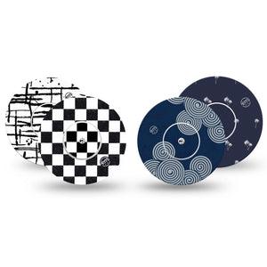 ExpressionMed Simply Patterned Variety Pack Freestyle Libre and Libre 2 Plus Tape, Abbott Lingo, 4-Pack Tape and 4-Pack Sticker Variety, Linear Are Inspired, Fixing Ring Tape Continuous Glucose Monitor Design