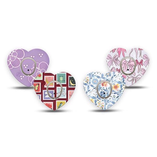 ExpressionMed Darling Details Dexcom G7 and Dexcom Stelo Glucose Biosensor System Heart, 4-Pack Tape and 4-Pack Sticker, Pastel prints Vinyl Decoration for CGM