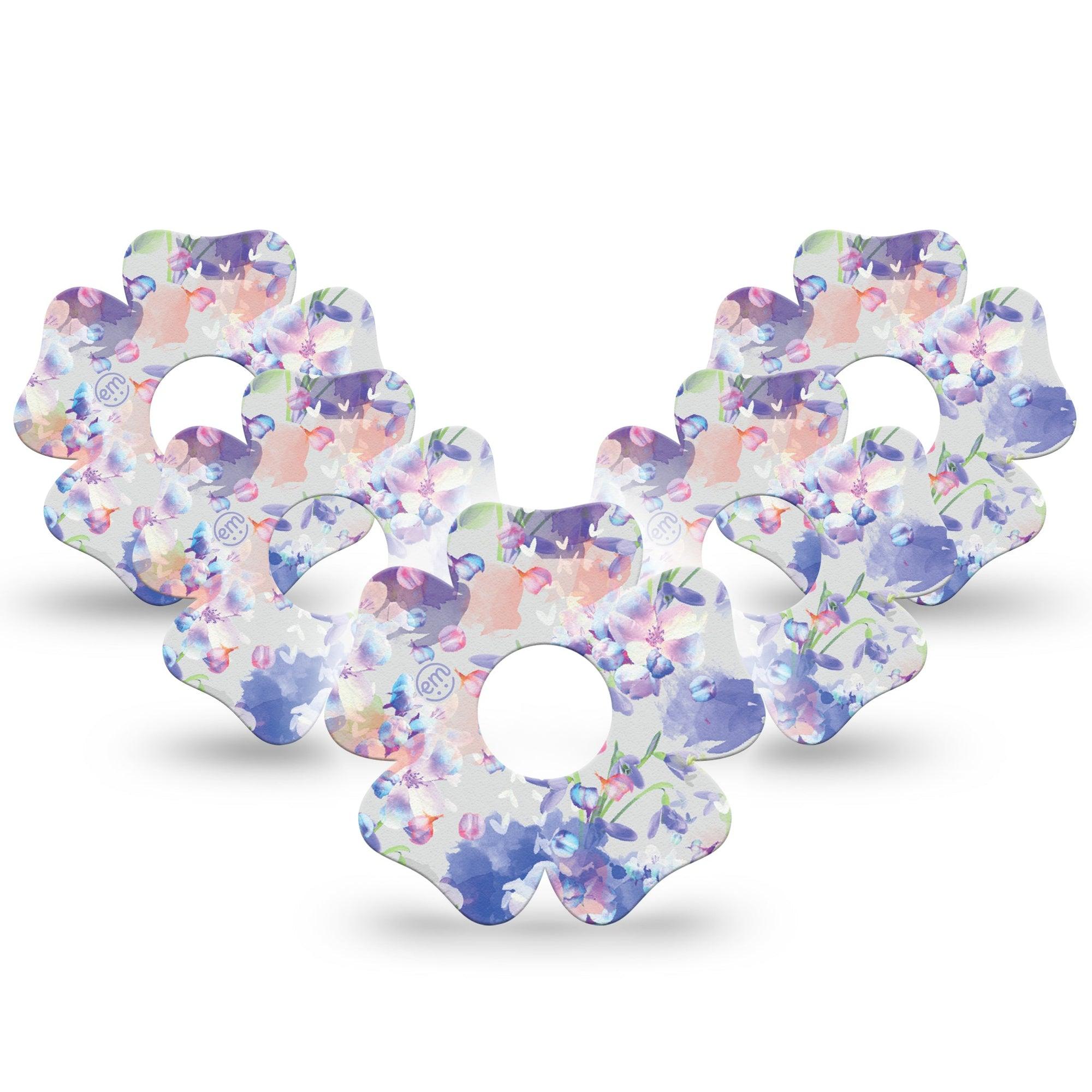 ExpressionMed Dreamy Blooms Freestyle Libre 3 Flower Shape Tape 5-Pack Transparent like violet blooms Adhesive Tape CGM Design