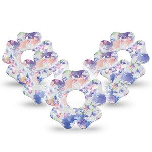 ExpressionMed Dreamy Blooms Freestyle Libre 3 Flower Shape Tape 5-Pack Transparent like violet blooms Adhesive Tape CGM Design