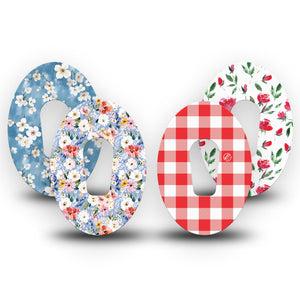 ExpressionMed Liberty Blooms Dexcom G6, 4-Pack Tape americana flowers Decorative Adhesive Tape for CGM
