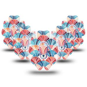 ExpressionMed Watercolor Fan Dexcom G6 Flower, 5-Pack Tape and 5-Pack Sticker Watercolor fan motif Fixing Ring Patch for Continuous Glucose Monitor