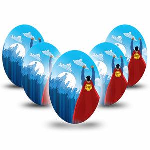 ExpressionMed Super Man Medtronic Guardian Enlite Universal Oval 5-Pack Tape DC Comics Inspired Hero, Plaster CGM Design