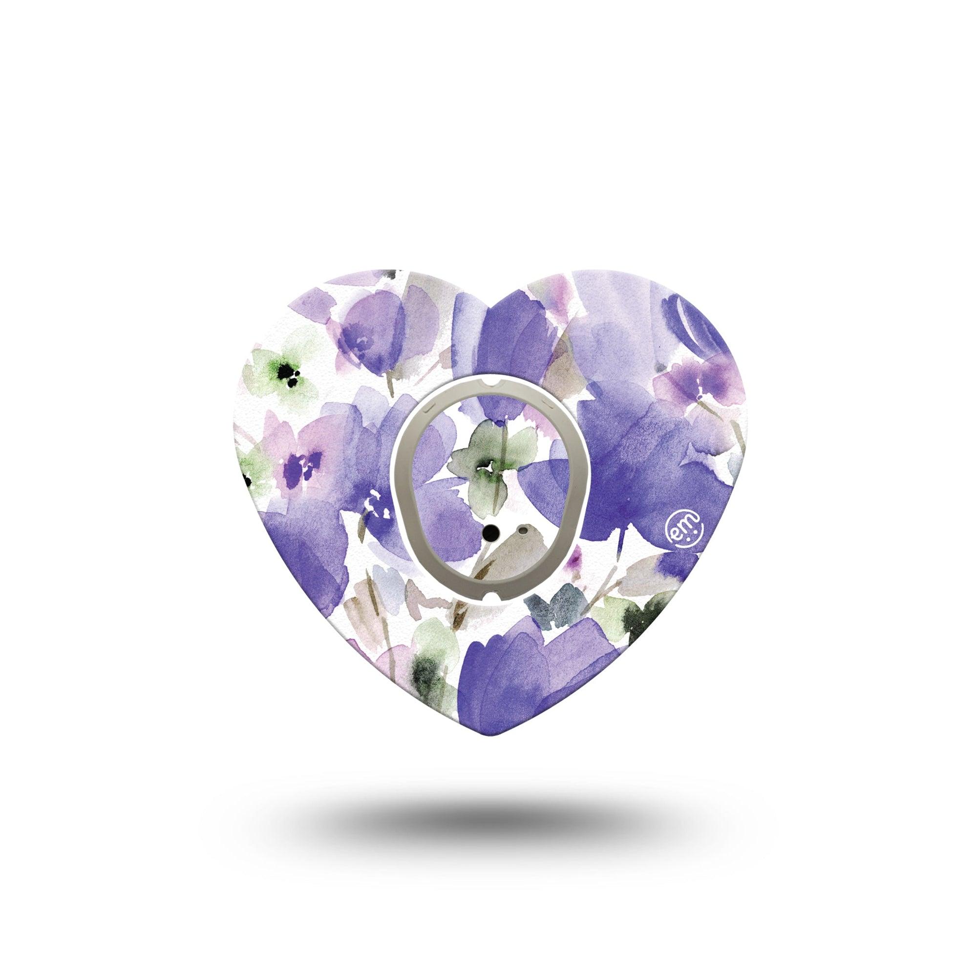 ExpressionMed Italian Blooms Dexcom G7 Heart Shape Tape, Dexcom Stelo Glucose Biosensor System, Single Tape and Single Sticker Dreamy Watercolor Purple Flowers Overlay Patch CGM Design