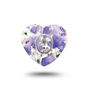 ExpressionMed Italian Blooms Dexcom G7 Heart Shape Tape, Dexcom Stelo Glucose Biosensor System, Single Tape and Single Sticker Dreamy Watercolor Purple Flowers Overlay Patch CGM Design