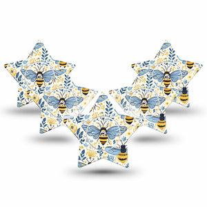 ExpressionMed Busy Bees Freestyle Libre, Libre 2 Plus, and Abbott Lingo Star, 5-Pack Tape and 5-Pack Sticker Spring petals bees Waterproof Sensor Cover for Continuous Glucose Monitor