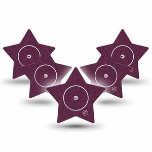 ExpressionMed Wine Red Freestyle Libre 2 and Libre 2 Plus Star Shape Tape, Abbott Lingo, 5-Pack Tape and 5-Pack Sticker Solid Color, Adhesive Tape CGM Design