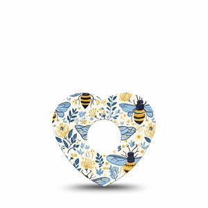 ExpressionMed Busy Bees Freestyle Libre 3 and Libre 3 Plus Heart, Single Tape Blue and gold Vinyl Decoration for CGM