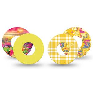 ExpressionMed Sunlit Yellow Freestyle Libre, Libre 2 Plus, and Abbott Lingo, 4-Pack Tape yellow flower pattern Decorative Patch for Continuous Glucose Monitor