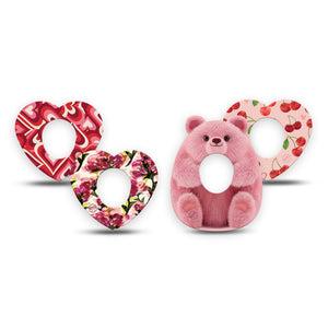 ExpressionMed Bear Hugs Dexcom G7 and Dexcom Stelo Glucose Biosensor System Heart, 4-Pack Tape Sweet Valentines inspired Fixing Ring Tape for Continuous Glucose Monitor
