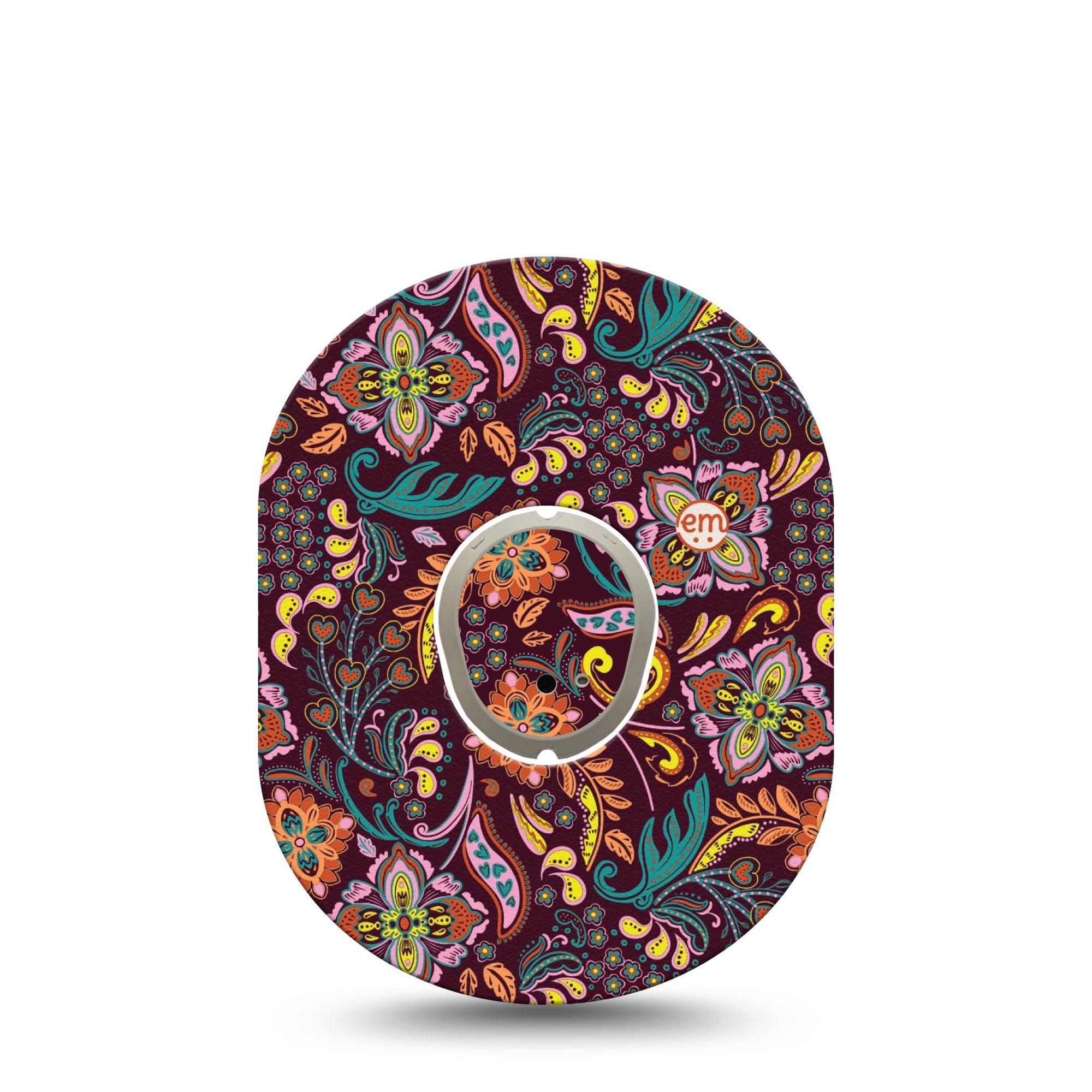 ExpressionMed Ornate Floral Dexcom G7 Sticker and Tape, Dexcom Stelo Glucose Biosensor System, Brown Floral Pattern, Vinyl Sticker and Tape Pairing Continuous Glucose Monitor Design