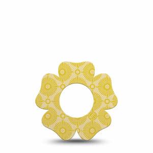 ExpressionMed Yellow Sundress Freestyle Libre 2 and Libre 2 Plus Flower Shape Tape, Abbott Lingo, Single Tape Beaming Gold Shapes, Plaster CGM Design