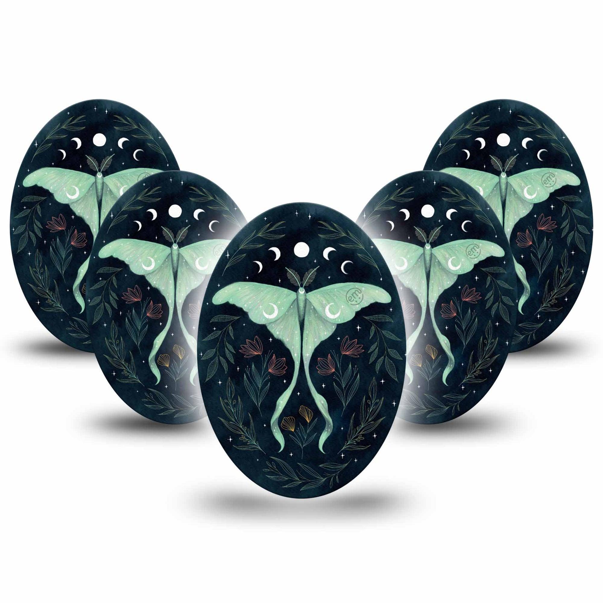 ExpressionMed Luna Moth Medtronic Guardian Enlite Universal Oval 5-Pack Tape Unique Green Moth, Plaster CGM Design