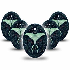ExpressionMed Luna Moth Medtronic Guardian Enlite Universal Oval 5-Pack Tape Unique Green Moth, Plaster CGM Design