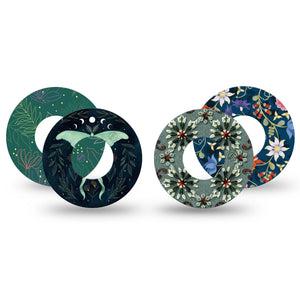 ExpressionMed Muted Mosses Variety Pack Freestyle Libre and Libre 2 Plus Tape, Abbott Lingo, 4-Pack Tape Variety, Calming Botanicals, Fixing Ring Tape Continuous Glucose Monitor Design