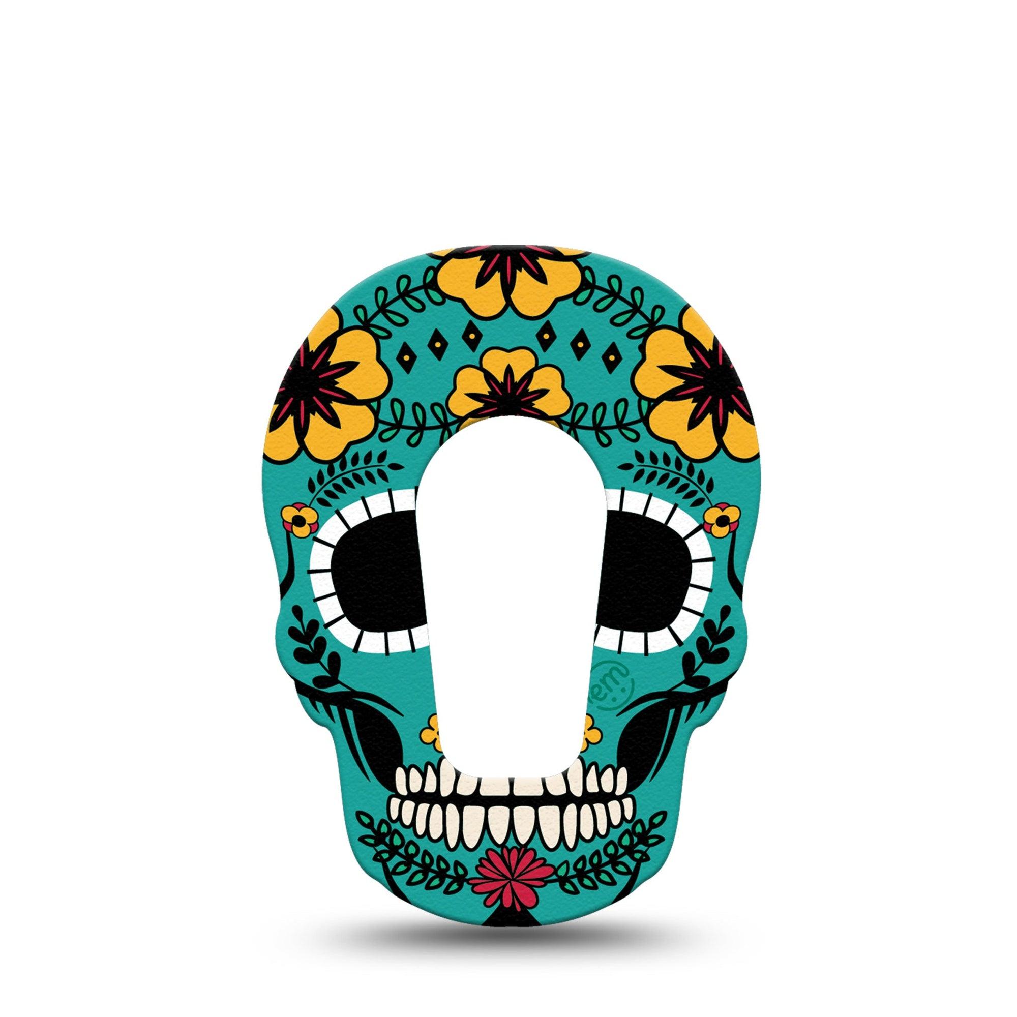 ExpressionMed Teal Skull Dexcom G6 Skull Shape Tape Single Green Floral Skull Face Plaster Continuous Glucose Monitor Design