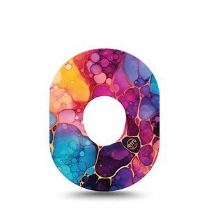 ExpressionMed Rainbow Ink Dexcom G7 and Dexcom Stelo Glucose Biosensor System, Single Tape Artistic color flow Fixing Ring Patch for CGM