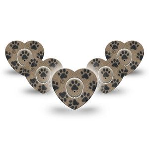 ExpressionMed Fuzzy Pawprints Dexcom G7 and Dexcom Stelo Glucose Biosensor System Heart, 5-Pack Tape and 5-Pack Sticker Fur pawprints Overlay Patch for Continuous Glucose Monitor