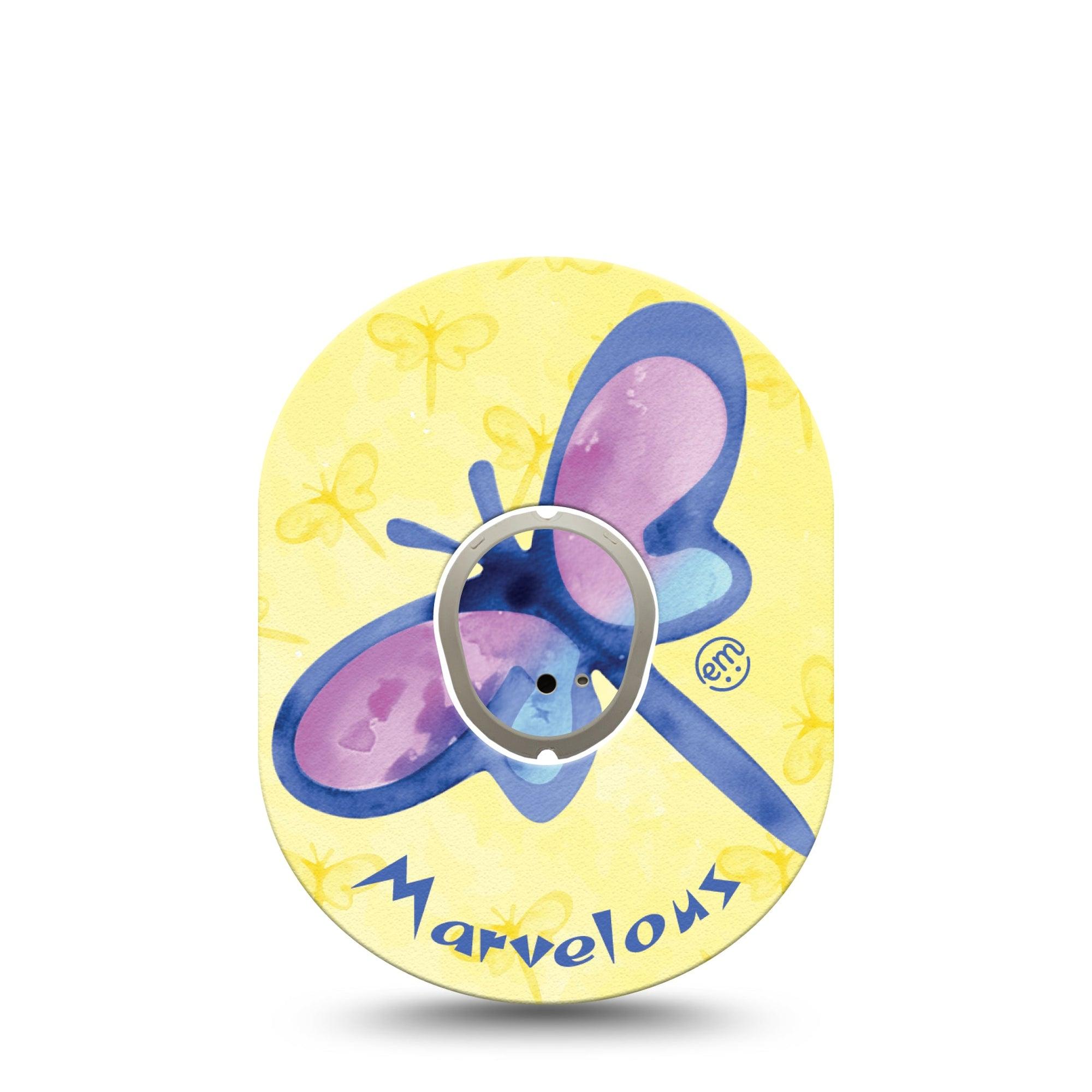 ExpressionMed Marvelous Dragonfly Dexcom G7 Tape, Dexcom Stelo Glucose Biosensor System, Single Tape and Single Sticker Purple Bug Dragonfly, Overlay Tape CGM Design