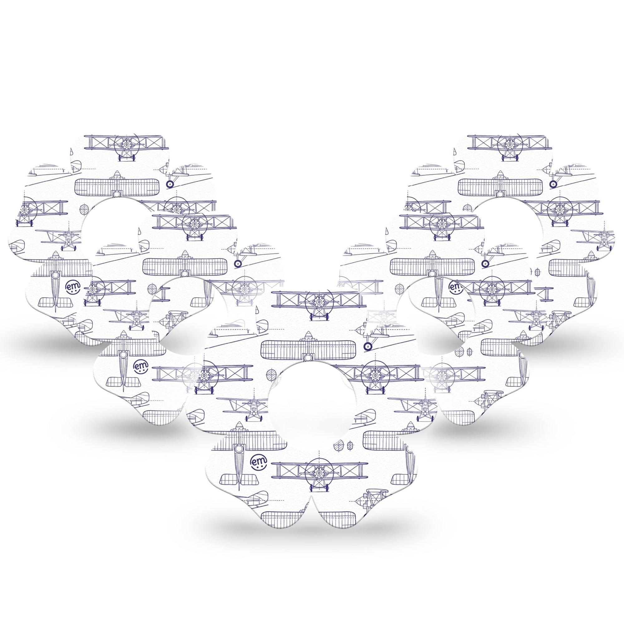 ExpressionMed Airplane Infusion Set Flower Shape Tape 10-Pack Tape Stenciled Aircraft, Plaster Continuous Glucose Monitor Design