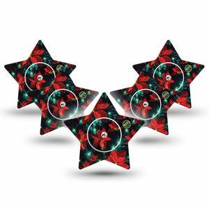ExpressionMed Christmas Floral Freestyle Libre 2 and Libre 2 Plus Star Shape Tape, Abbott Lingo, 5-Pack Tape and 5-Pack Sticker Poinsettia Florals, Adhesive Tape CGM Design