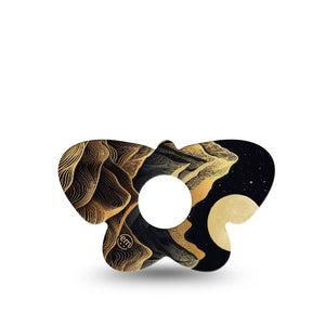 ExpressionMed Black Mountain Freestyle Libre 3 and Libre 3 Plus Butterfly Shape Tape, Single Tape Black Gold Moon Summit, Overlay Patch CGM Design