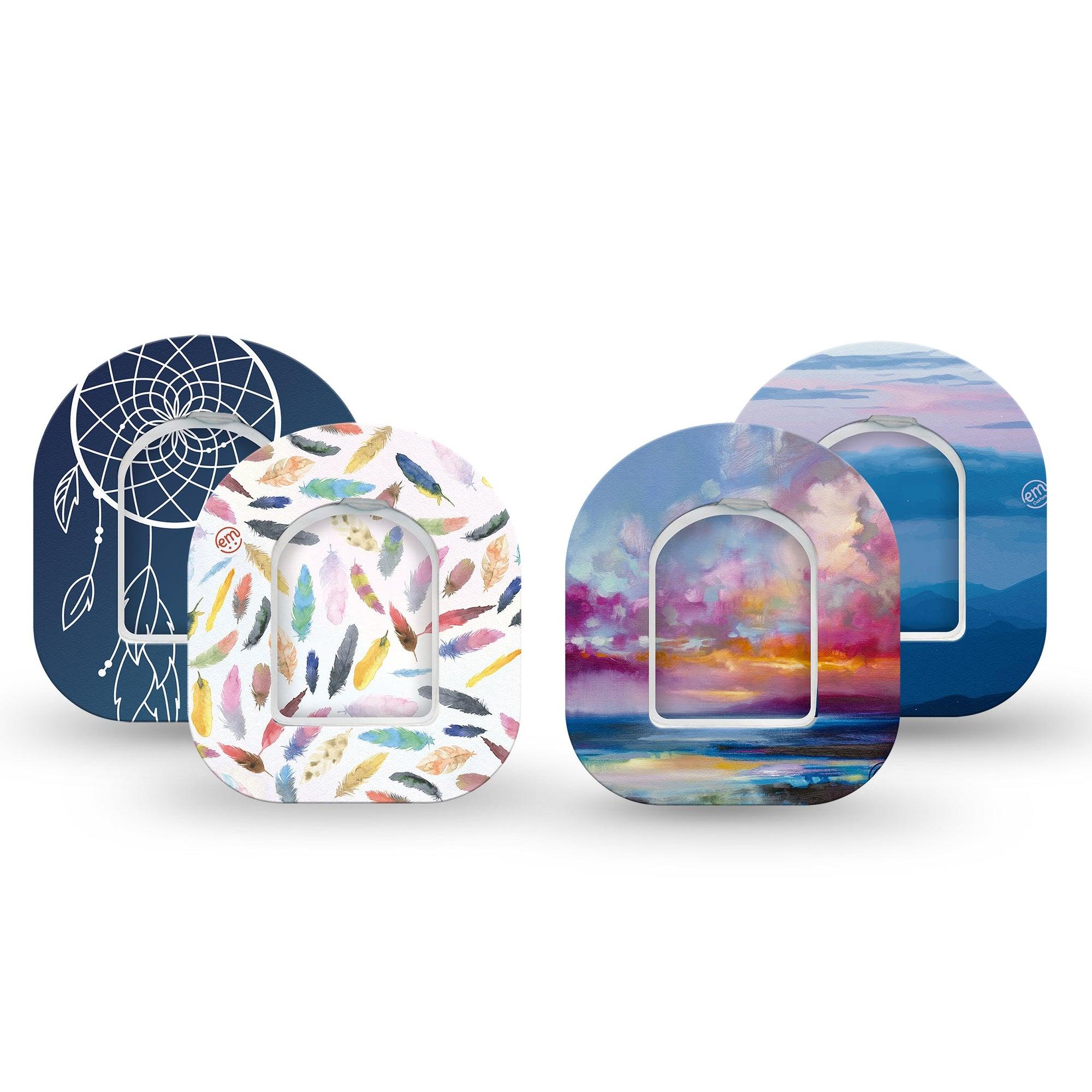 ExpressionMed Airborne Variety Pack Omnipod Surface Center Sticker and Tape Elegant Feather Skies,  Vinyl Sticker and Tape Design Pump Design