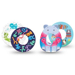 ExpressionMed Playful Animals Variety Pack Freestyle Libre and Libre 2 Plus Tape, Abbott Lingo, 4-Pack Tape Variety Circus Animal Themed, Fixing Ring Tape Continuous Glucose Monitor Design